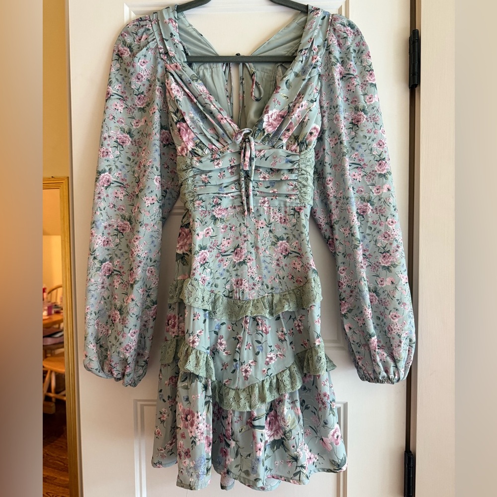 Altar'd State Sage Green Floral Dress